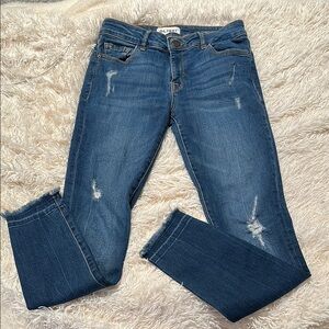 DL1961 Blue Ankle Cropped Jeans with Distressed Details